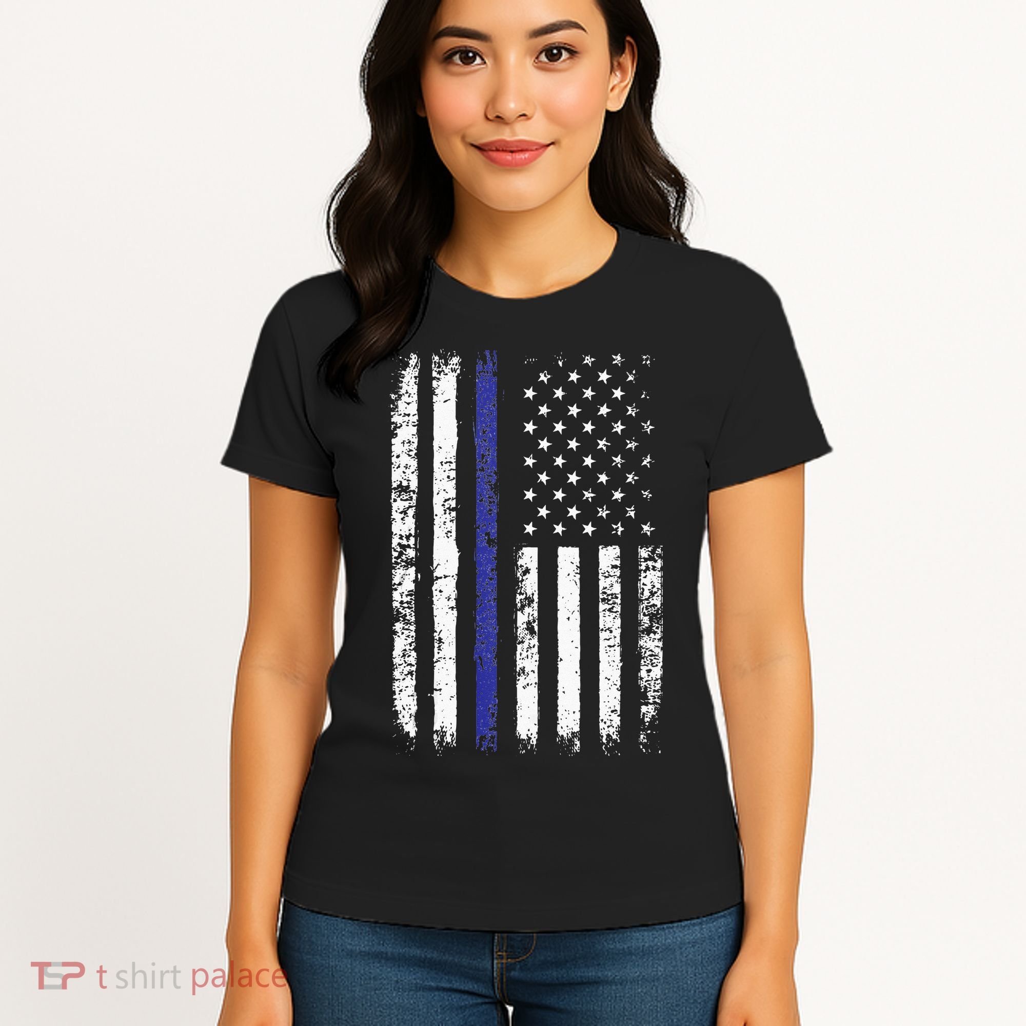 Thin Blue Line American Flag Police Officer Back Dad Gift Women's T-Shirt