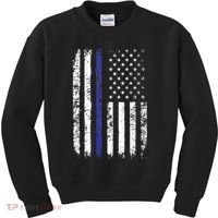 Thin Blue Line American Flag Police Officer Back Dad Gift Kids Sweatshirt thumb 0