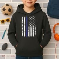 Thin Blue Line American Flag Police Officer Back Dad Gift Kids Hoodie thumb 2