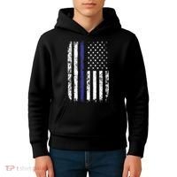 Thin Blue Line American Flag Police Officer Back Dad Gift Kids Hoodie thumb 4