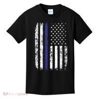 Thin Blue Line American Flag Police Officer Back Dad Gift Kids T-Shirt thumb 0