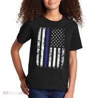 Thin Blue Line American Flag Police Officer Back Dad Gift Kids T-Shirt thumb 2