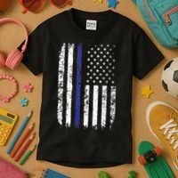 Thin Blue Line American Flag Police Officer Back Dad Gift Kids T-Shirt thumb 3