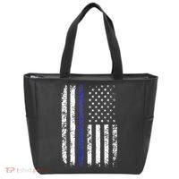 Thin Blue Line American Flag Police Officer Back Dad Gift Tote Bag thumb 0