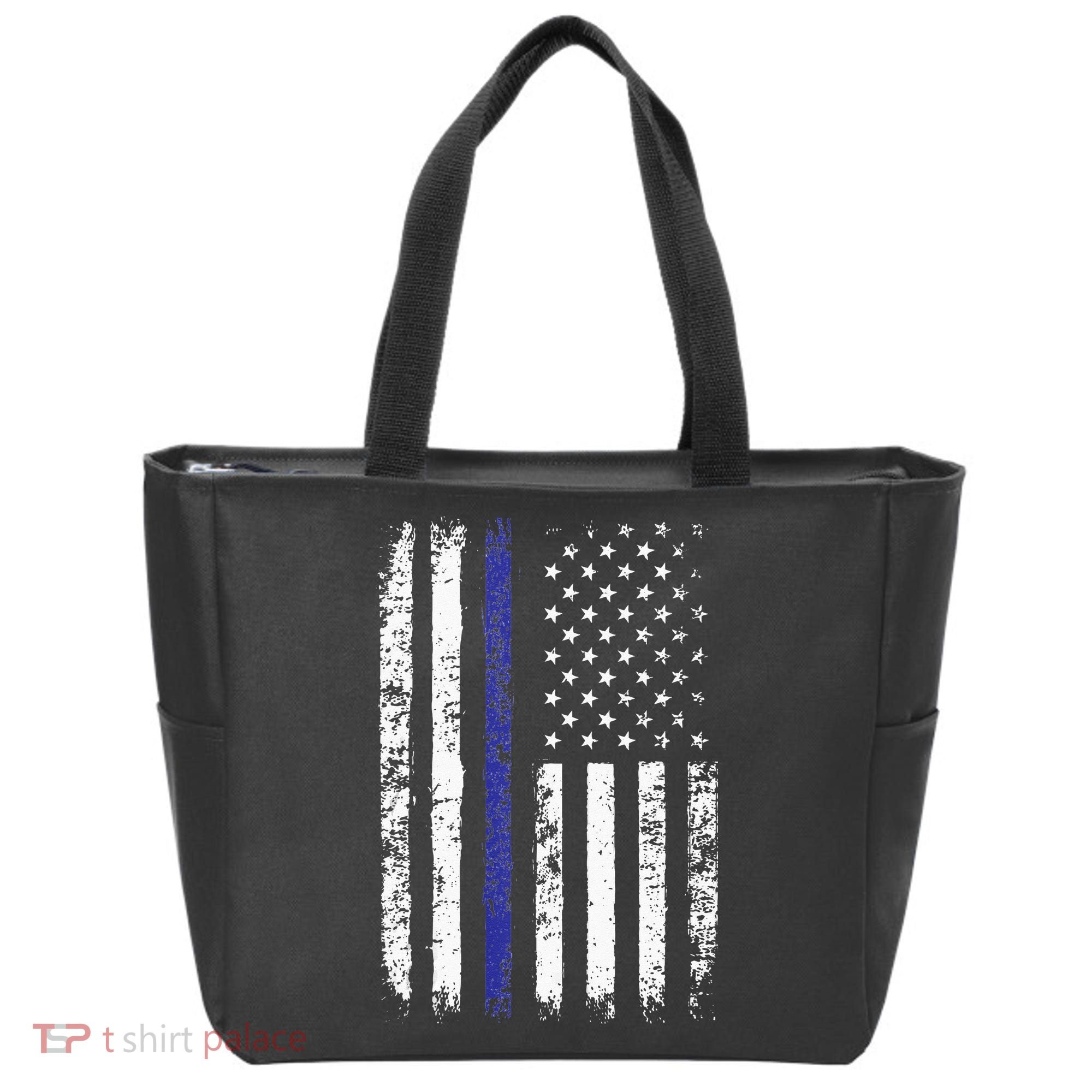 Thin Blue Line American Flag Police Officer Back Dad Gift Tote Bag