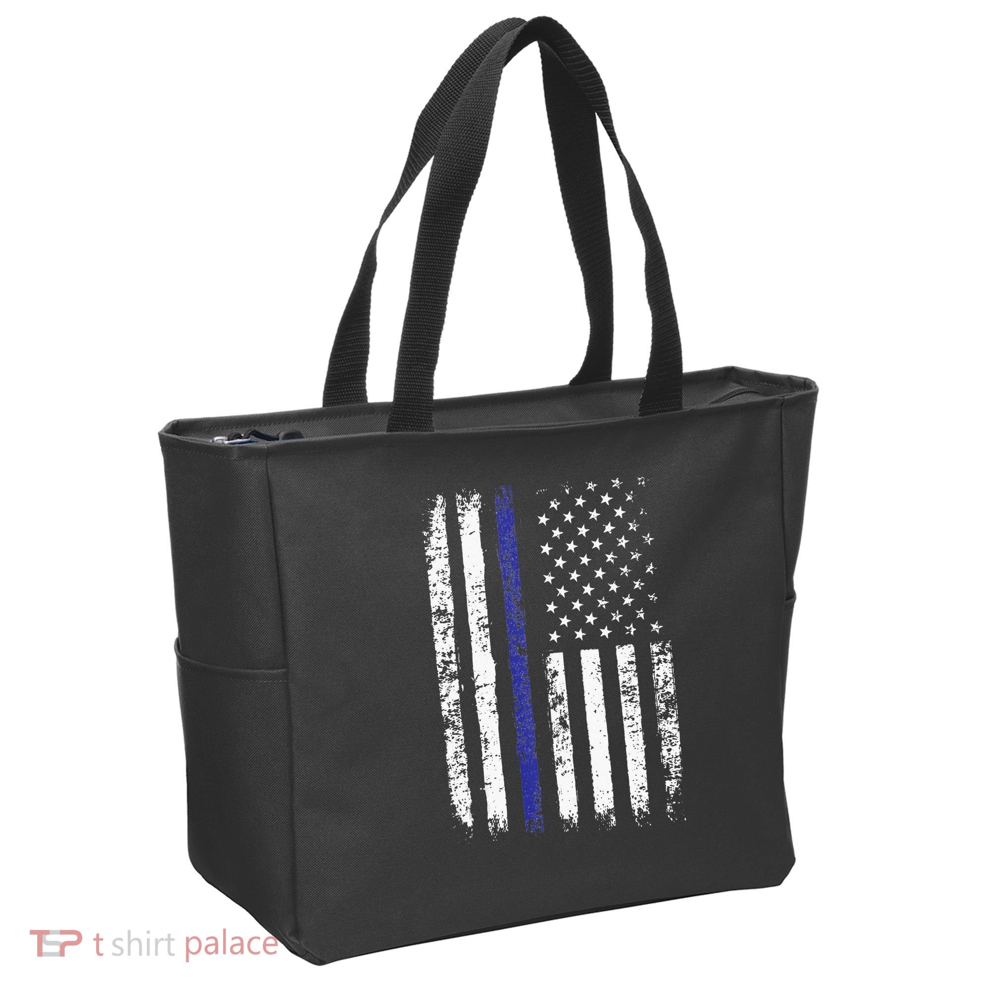 Thin Blue Line American Flag Police Officer Back Dad Gift Tote Bag