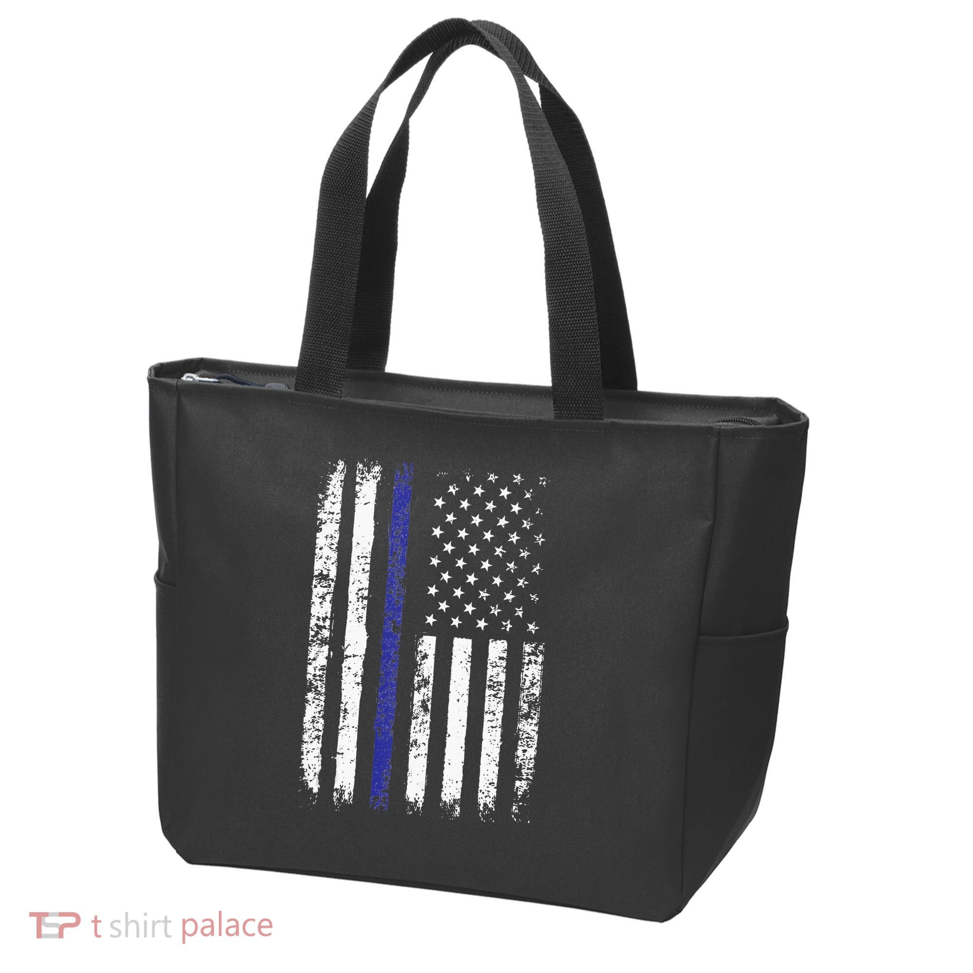 Thin Blue Line American Flag Police Officer Back Dad Gift Tote Bag
