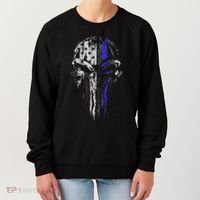 Thin Blue Line S Usa Flag Skull Police Women's Sweatshirt thumb 0