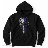 Thin Blue Line S Usa Flag Skull Police Hoodie thumb 0