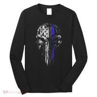 Thin Blue Line S Usa Flag Skull Police Long Sleeve Shirt thumb 0