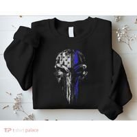 Thin Blue Line S Usa Flag Skull Police Sweatshirt thumb 2