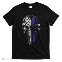 Thin Blue Line S Usa Flag Skull Police T-Shirt thumb 0