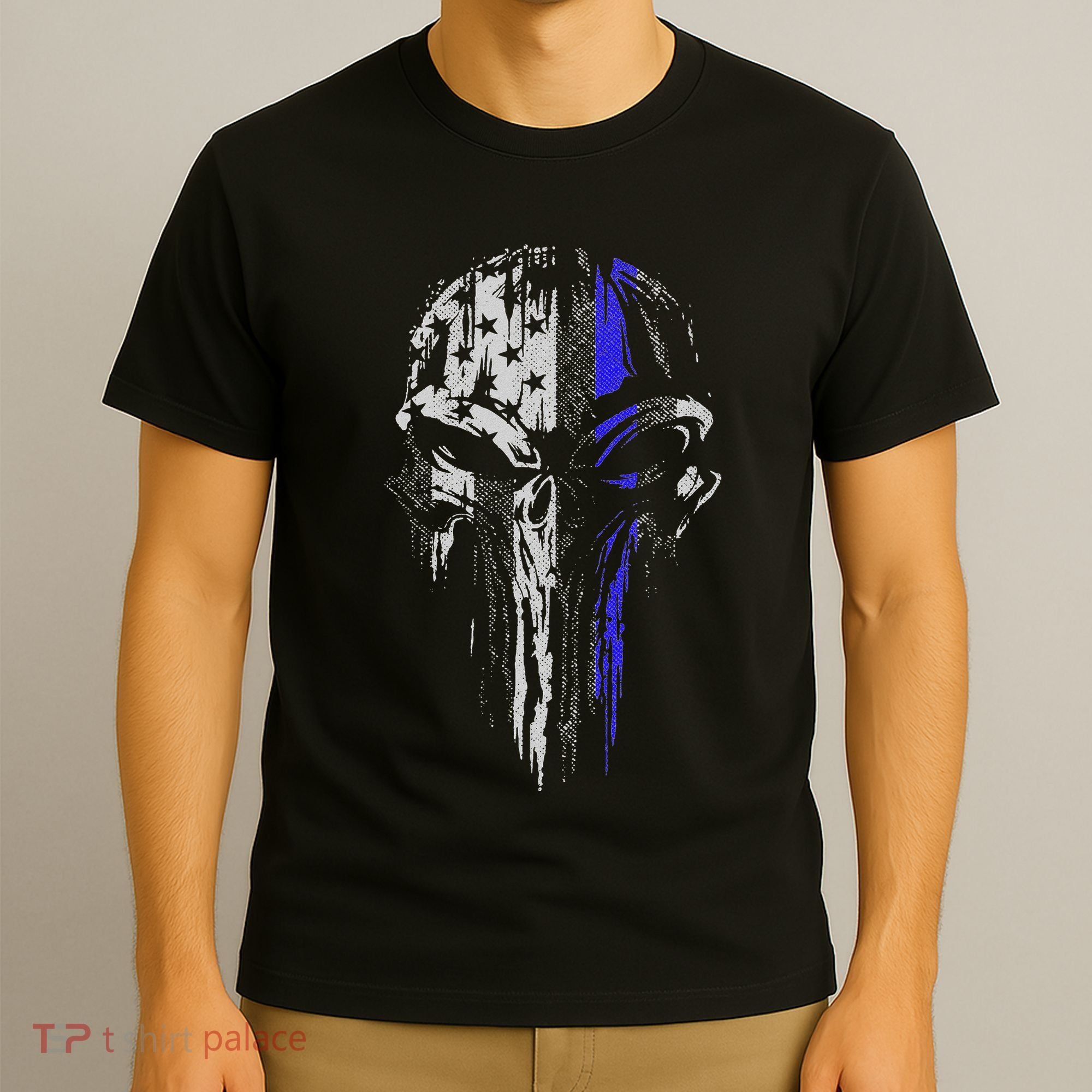 Thin Blue Line S Usa Flag Skull Police T-Shirt