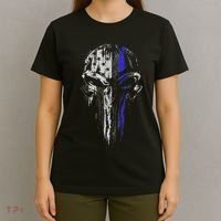 Thin Blue Line S Usa Flag Skull Police T-Shirt thumb 4