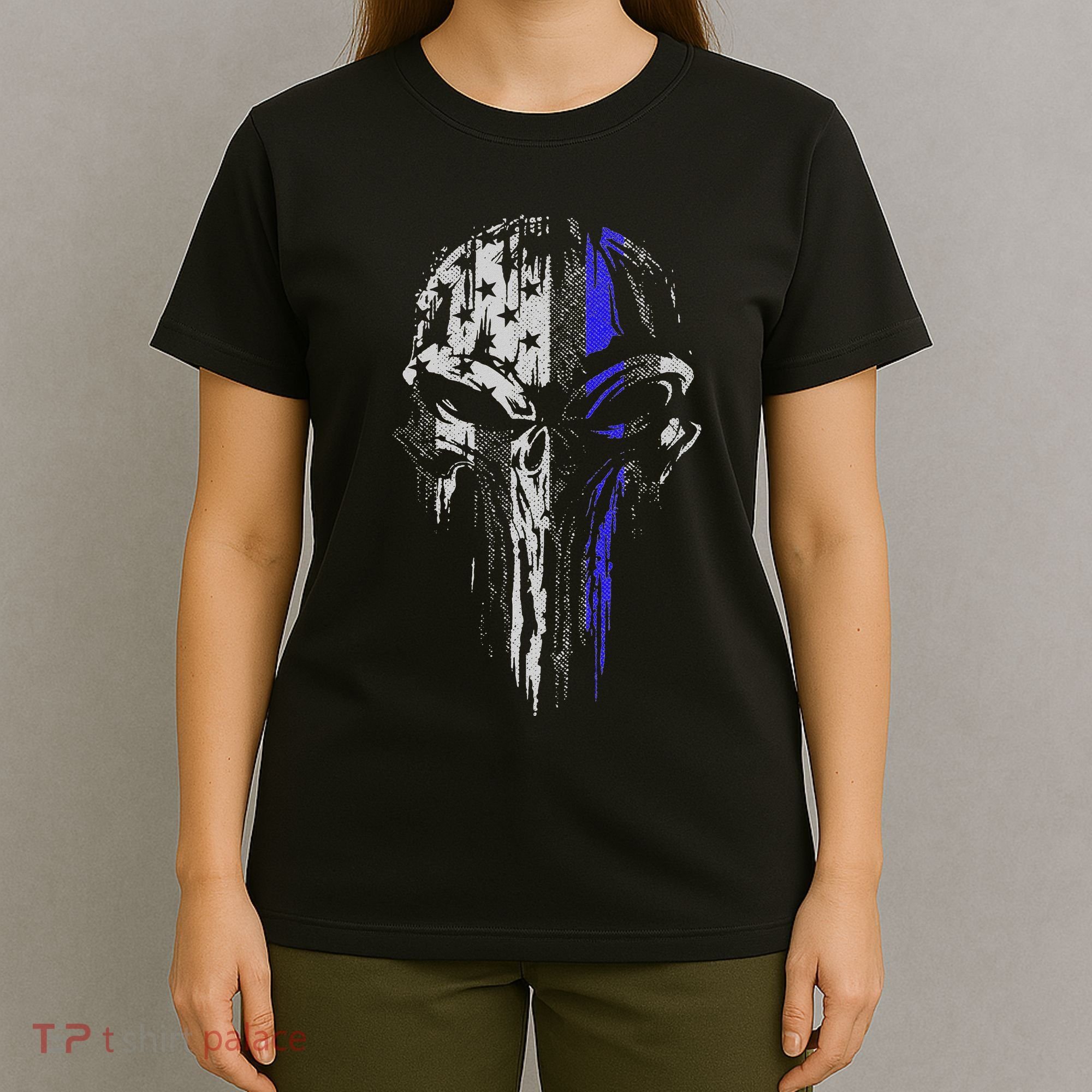 Thin Blue Line S Usa Flag Skull Police T-Shirt