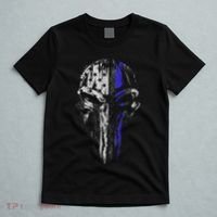 Thin Blue Line S Usa Flag Skull Police T-Shirt thumb 5