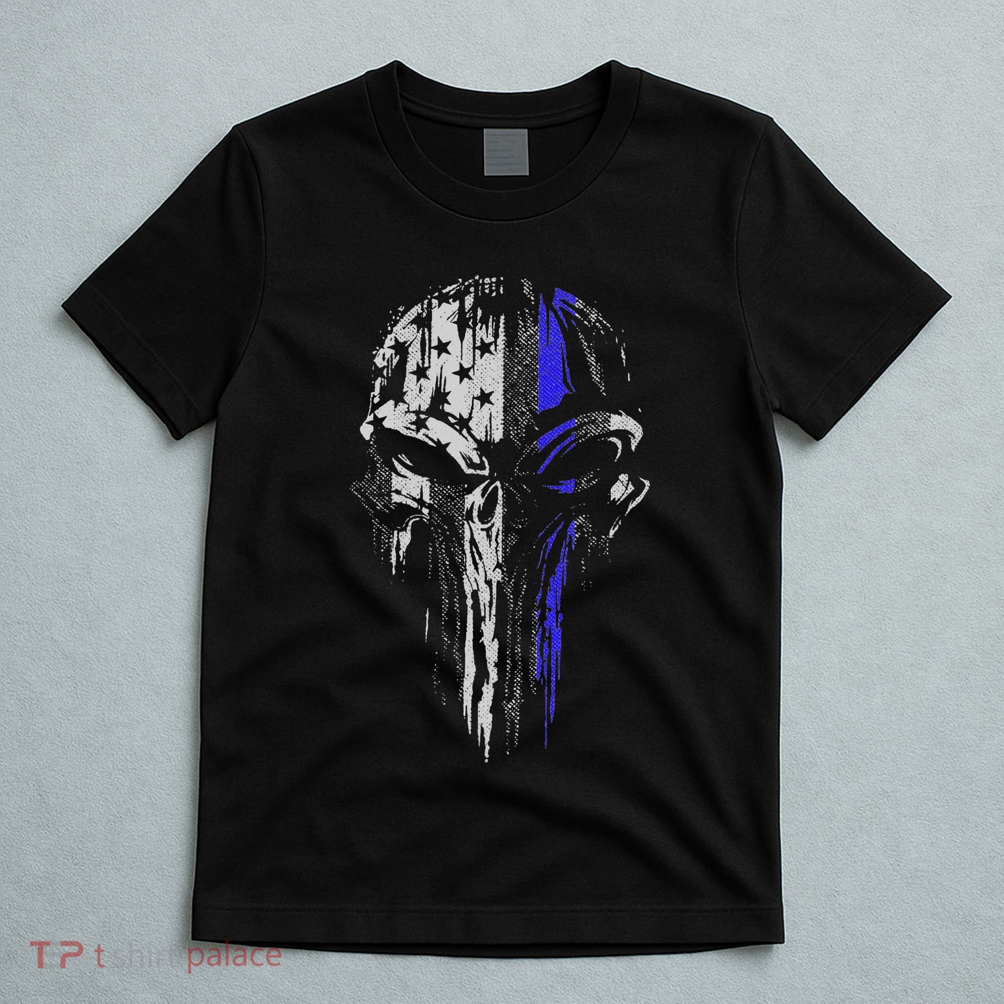Thin Blue Line S Usa Flag Skull Police T-Shirt