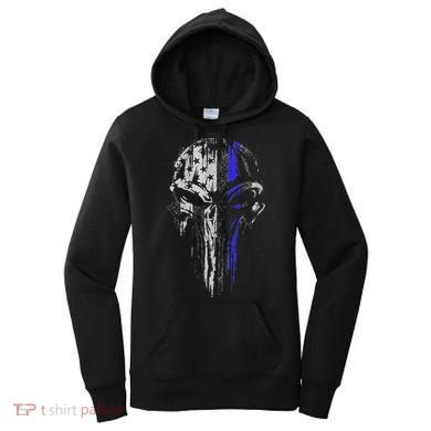 Thin Blue Line S Usa Flag Skull Police Women's Hoodie