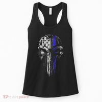 Thin Blue Line S Usa Flag Skull Police Women's Tank Top thumb 0