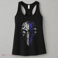 Thin Blue Line S Usa Flag Skull Police Women's Tank Top thumb 3