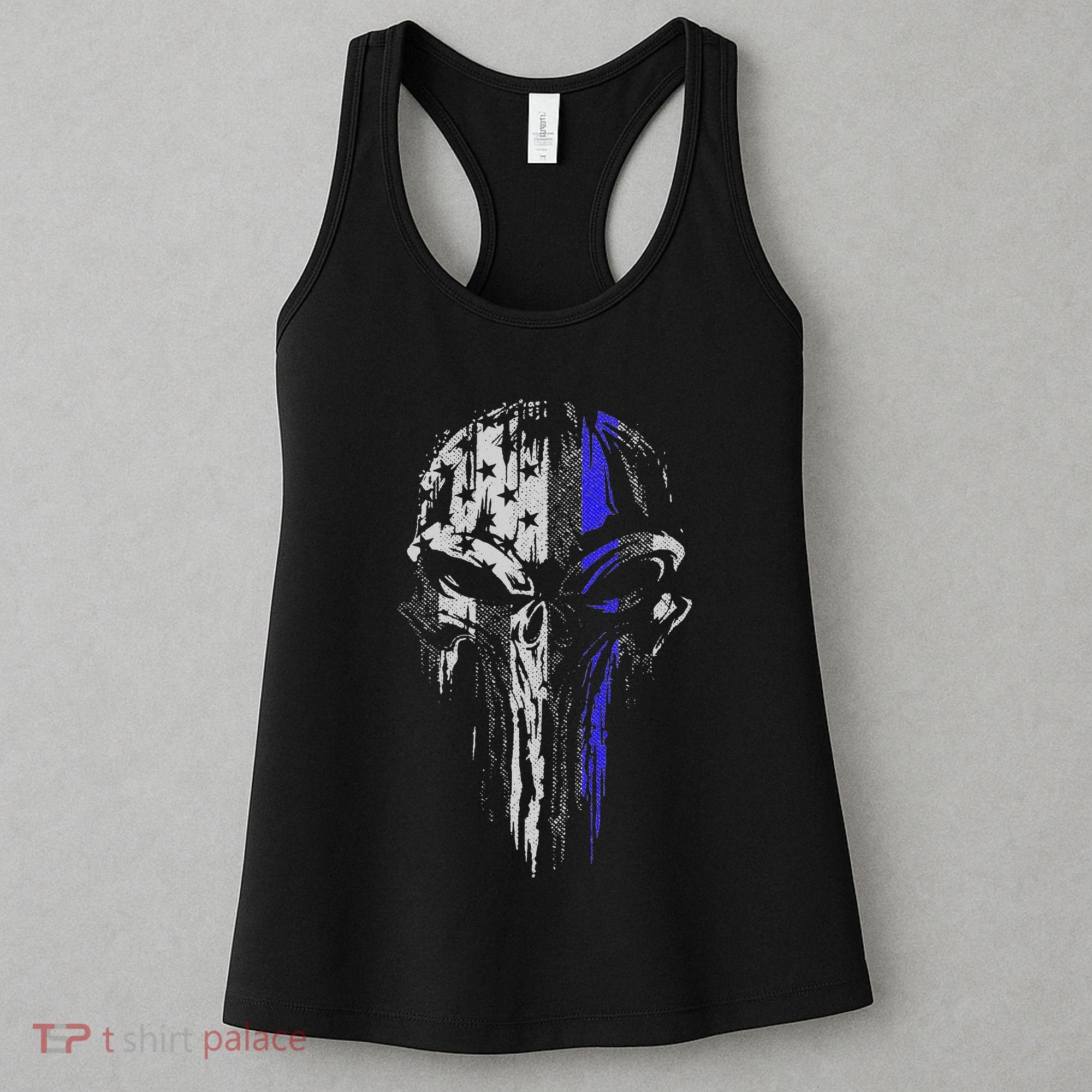 Thin Blue Line S Usa Flag Skull Police Women's Tank Top