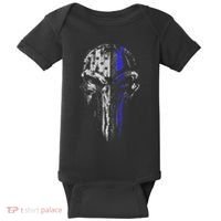 Thin Blue Line S Usa Flag Skull Police Baby Bodysuit thumb 0