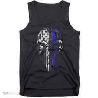 Thin Blue Line S Usa Flag Skull Police Tank Top thumb 0