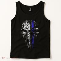 Thin Blue Line S Usa Flag Skull Police Tank Top thumb 2