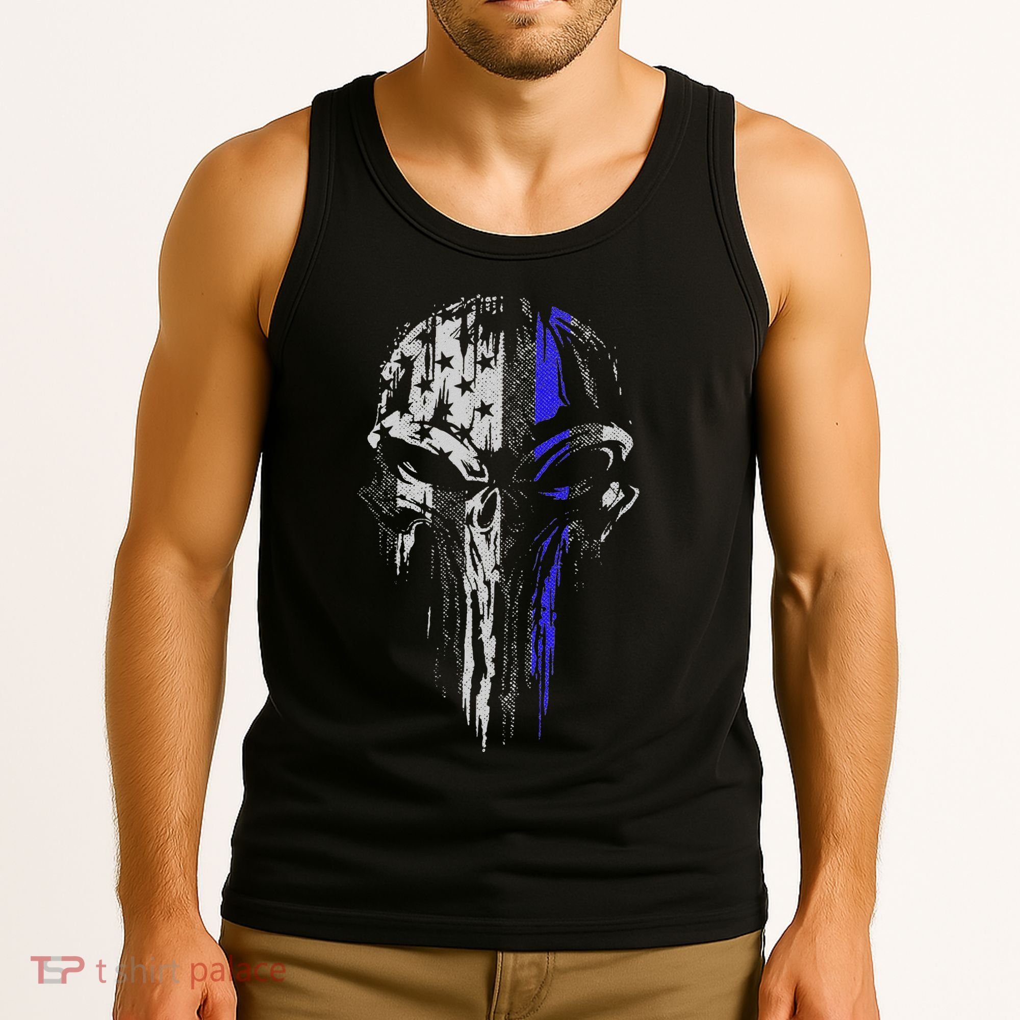 Thin Blue Line S Usa Flag Skull Police Tank Top