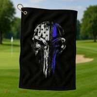 Thin Blue Line S Usa Flag Skull Police Golf Towel thumb 1