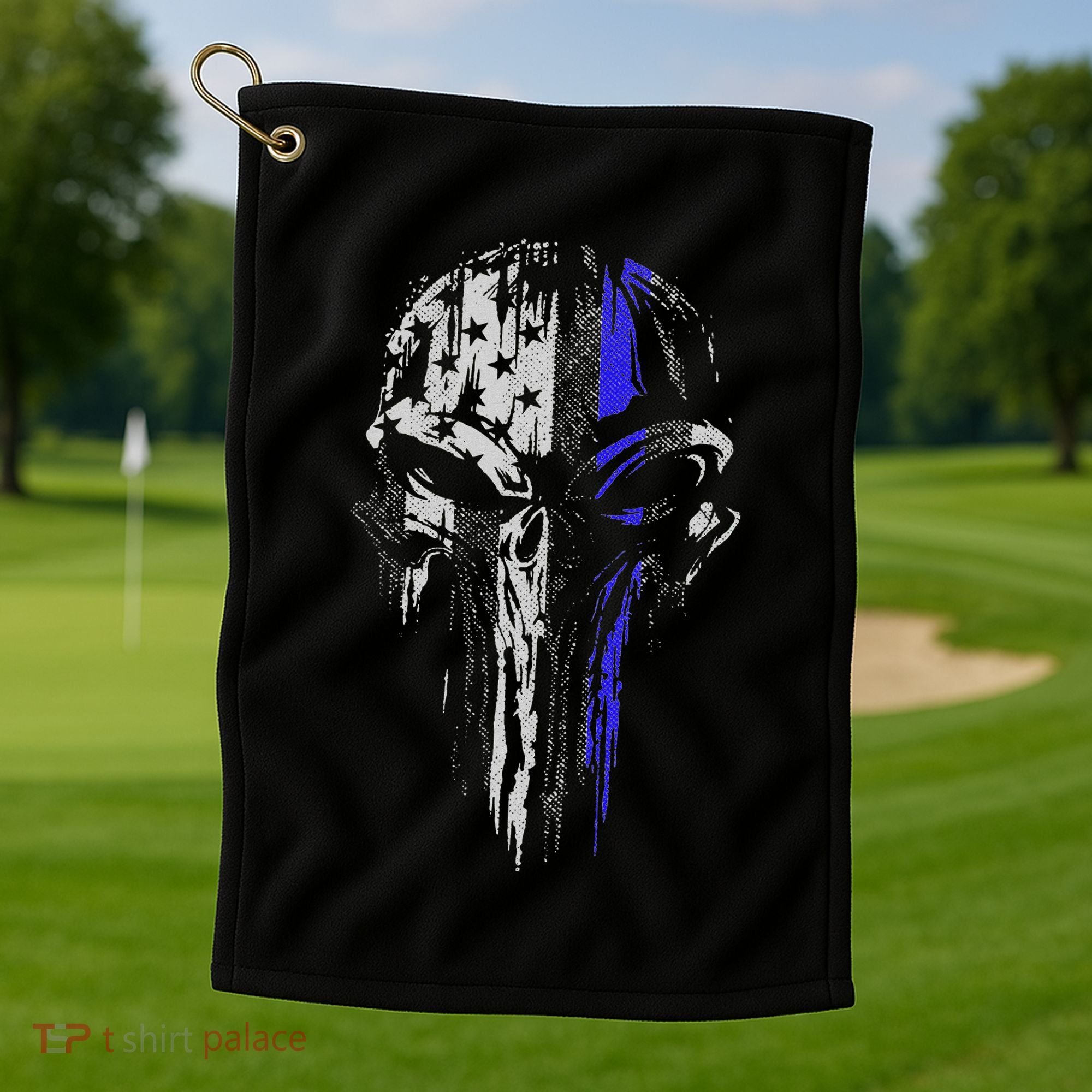 Thin Blue Line S Usa Flag Skull Police Golf Towel