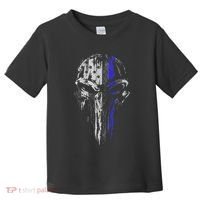 Thin Blue Line S Usa Flag Skull Police Toddler T-Shirt thumb 0