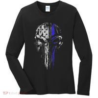 Thin Blue Line S Usa Flag Skull Police Women's Long Sleeve Shirt thumb 0