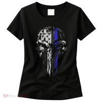 Thin Blue Line S Usa Flag Skull Police Women's T-Shirt thumb 0