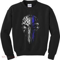Thin Blue Line S Usa Flag Skull Police Kids Sweatshirt thumb 0