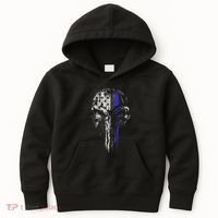 Thin Blue Line S Usa Flag Skull Police Kids Hoodie thumb 0
