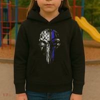 Thin Blue Line S Usa Flag Skull Police Kids Hoodie thumb 3