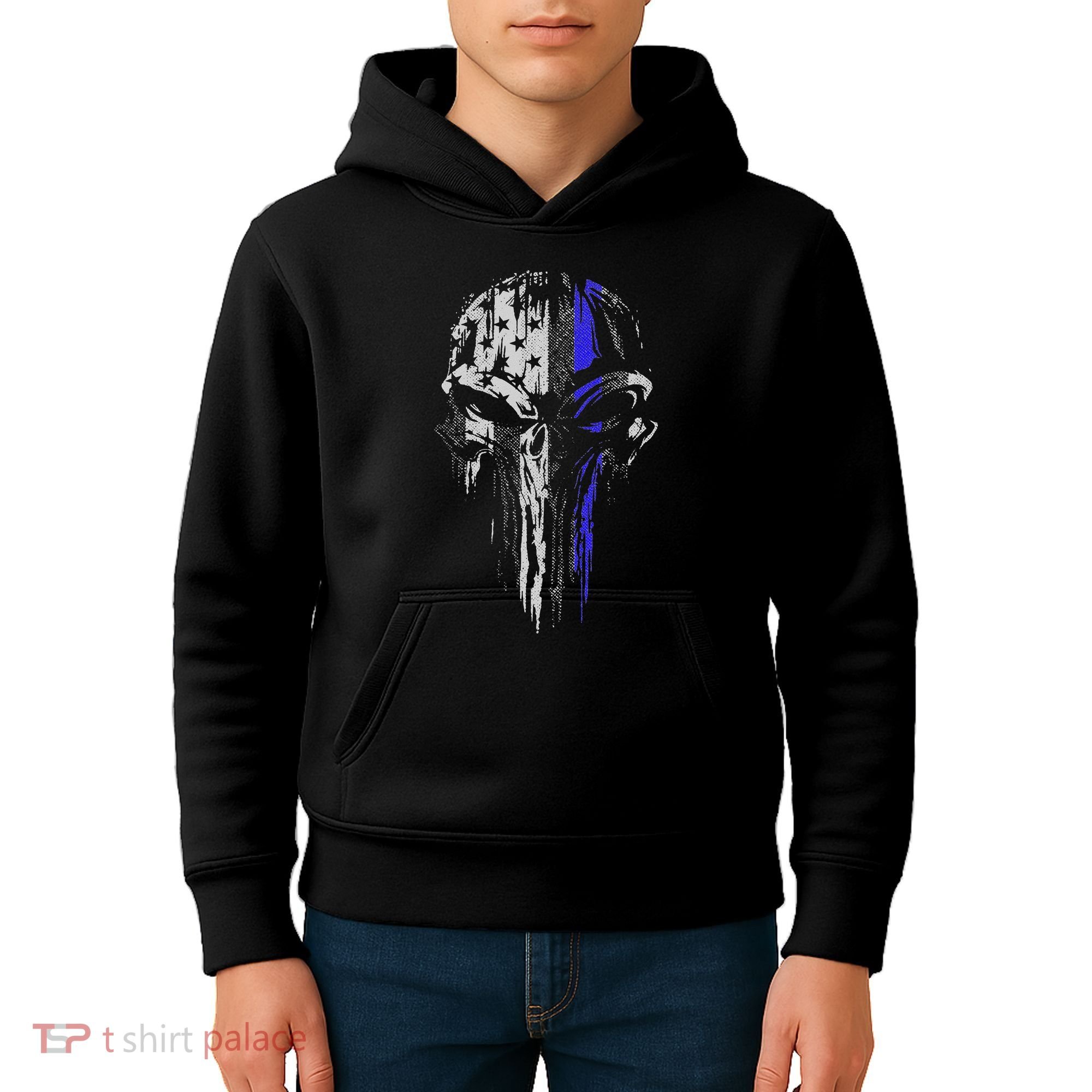 Thin Blue Line S Usa Flag Skull Police Kids Hoodie