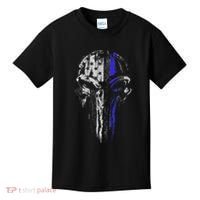Thin Blue Line S Usa Flag Skull Police Kids T-Shirt thumb 0