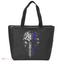 Thin Blue Line S Usa Flag Skull Police Tote Bag thumb 0
