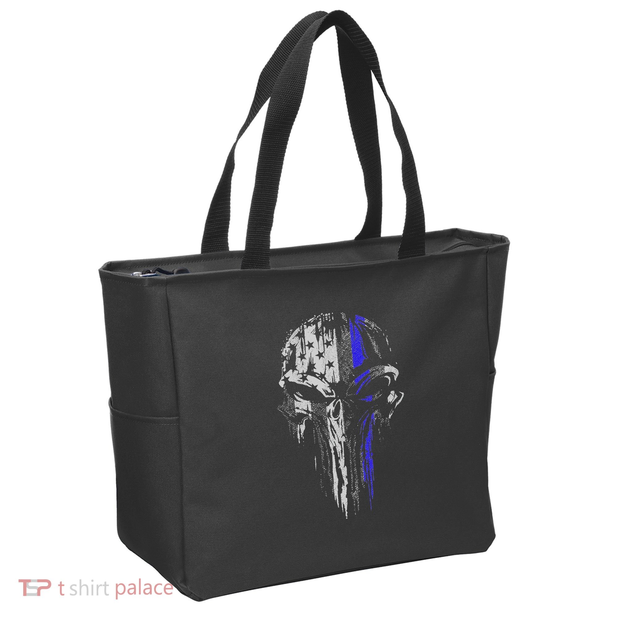 Thin Blue Line S Usa Flag Skull Police Tote Bag