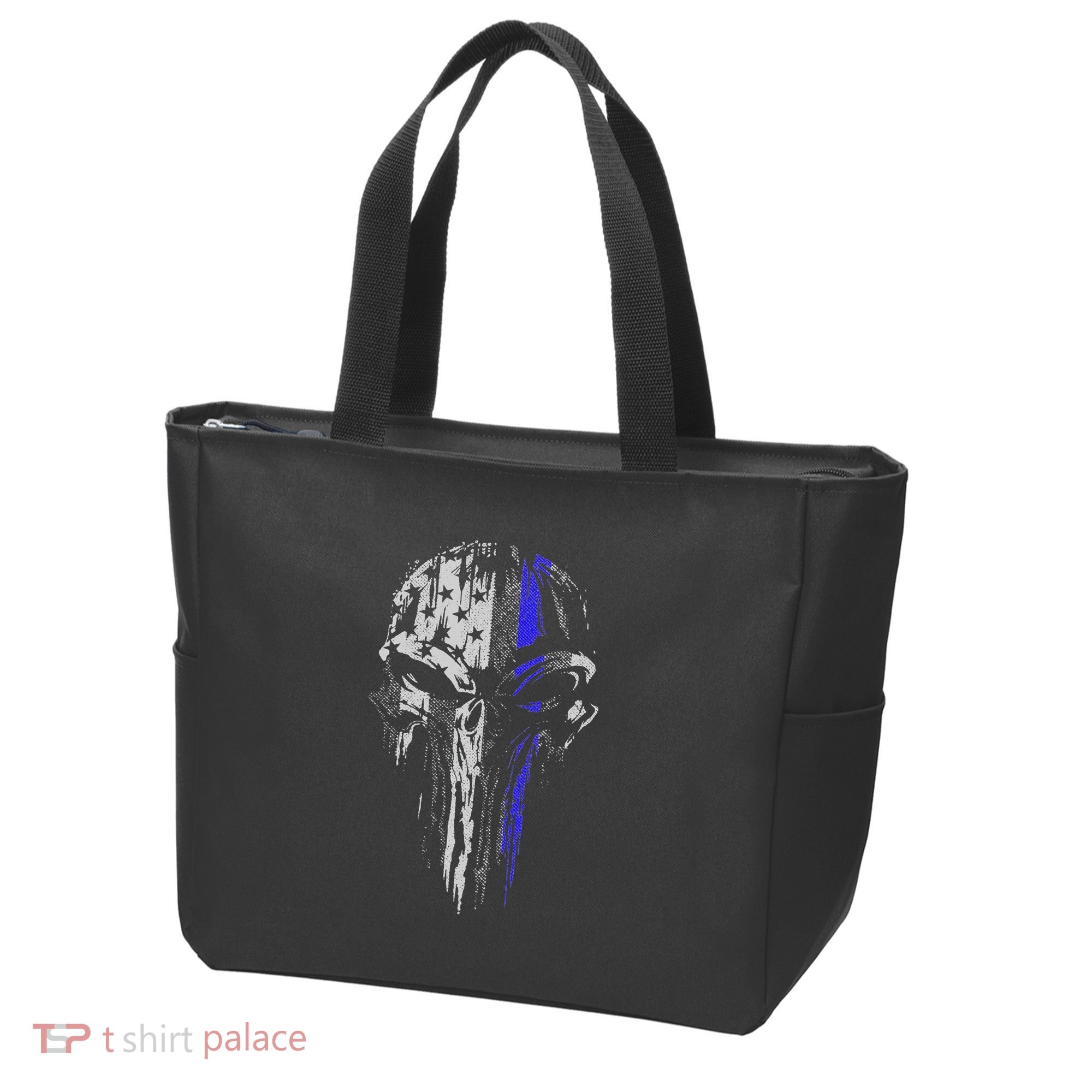 Thin Blue Line S Usa Flag Skull Police Tote Bag