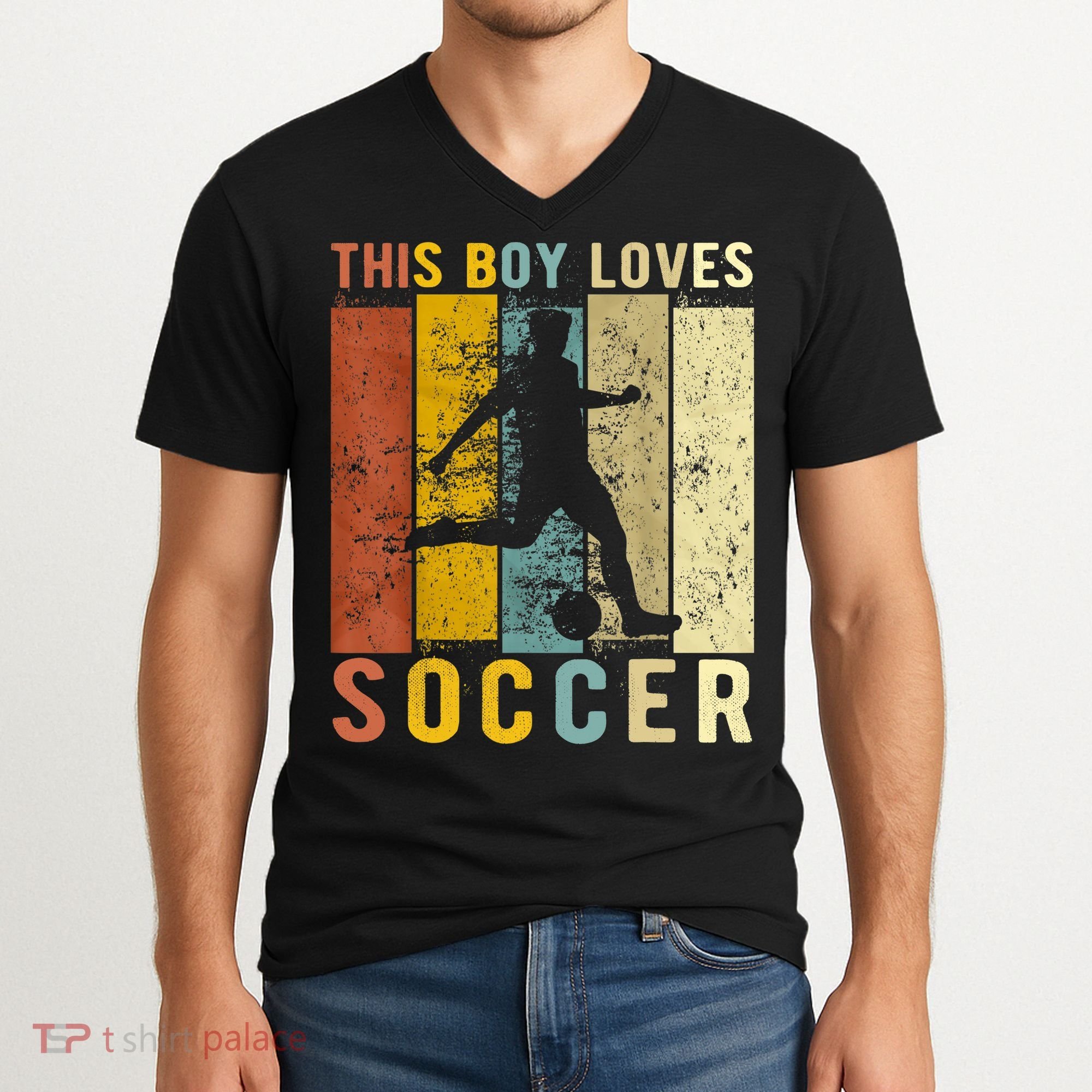 This Boy Loves Soccer Boy Soccer V-Neck T-Shirt