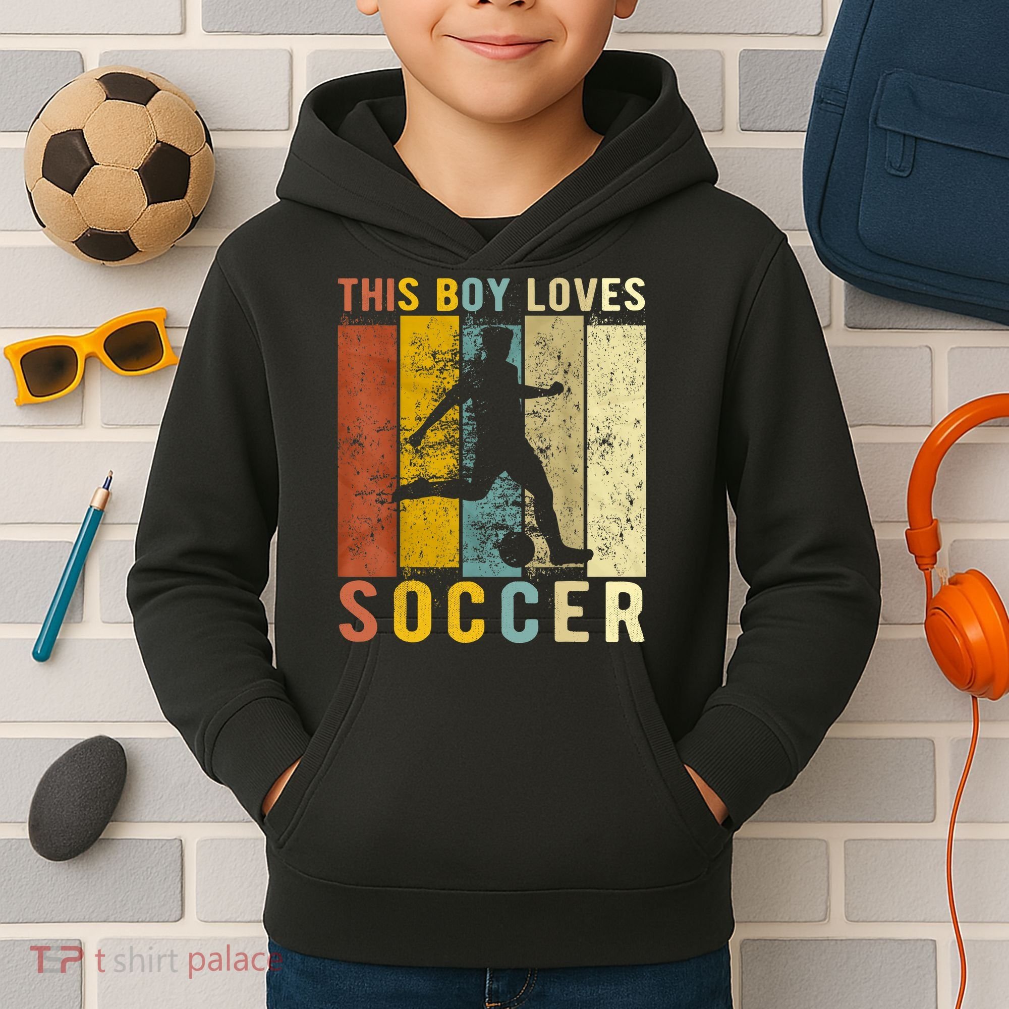 This Boy Loves Soccer Boy Soccer Kids Hoodie