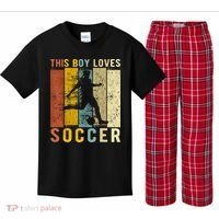 This Boy Loves Soccer Boy Soccer Kids Plaid Pajama Set thumb 0