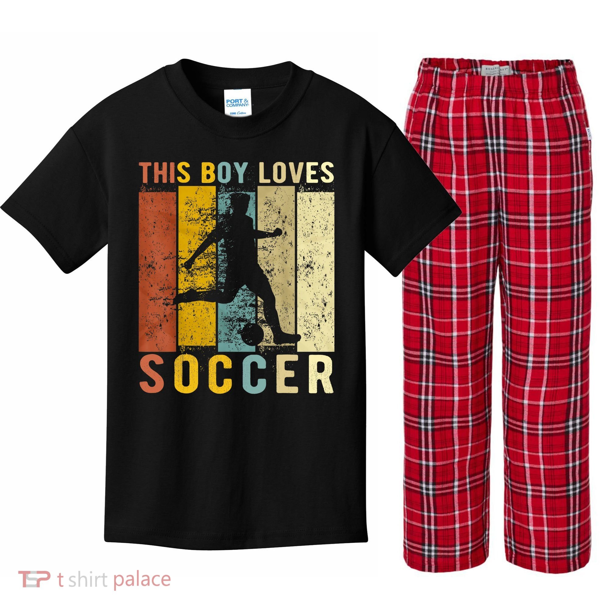 This Boy Loves Soccer Boy Soccer Kids Plaid Pajama Set