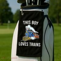 This Boy Loves Trains Gift Train Wagon Lover Gifts Golf Towel thumb 2