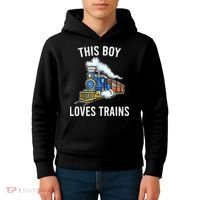 This Boy Loves Trains Gift Train Wagon Lover Gifts Kids Hoodie thumb 4
