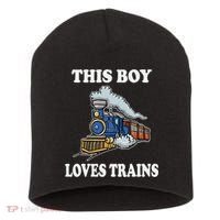 This Boy Loves Trains Train Lovers Gift Short Acrylic Beanie thumb 0