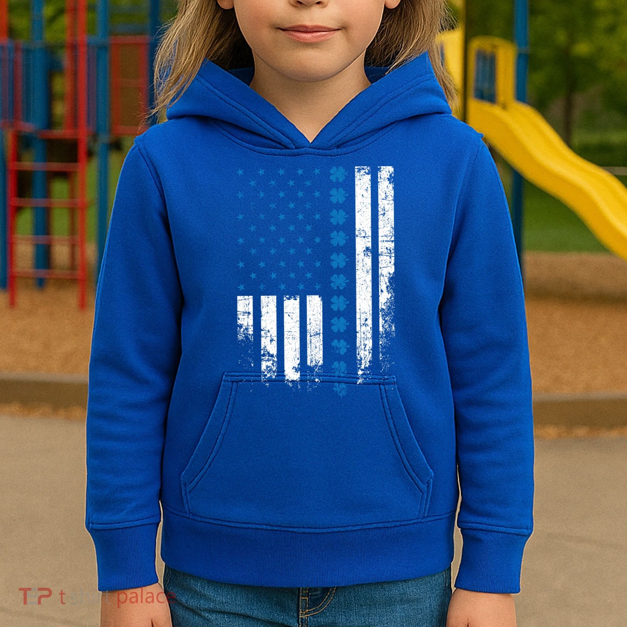 Thin Blue Line Flag St Patricks Day 2020 Police Officer Gift Kids Hoodie